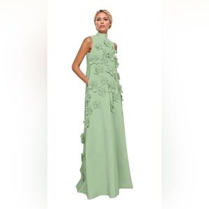 Sage Green Floral Appliqué Dress